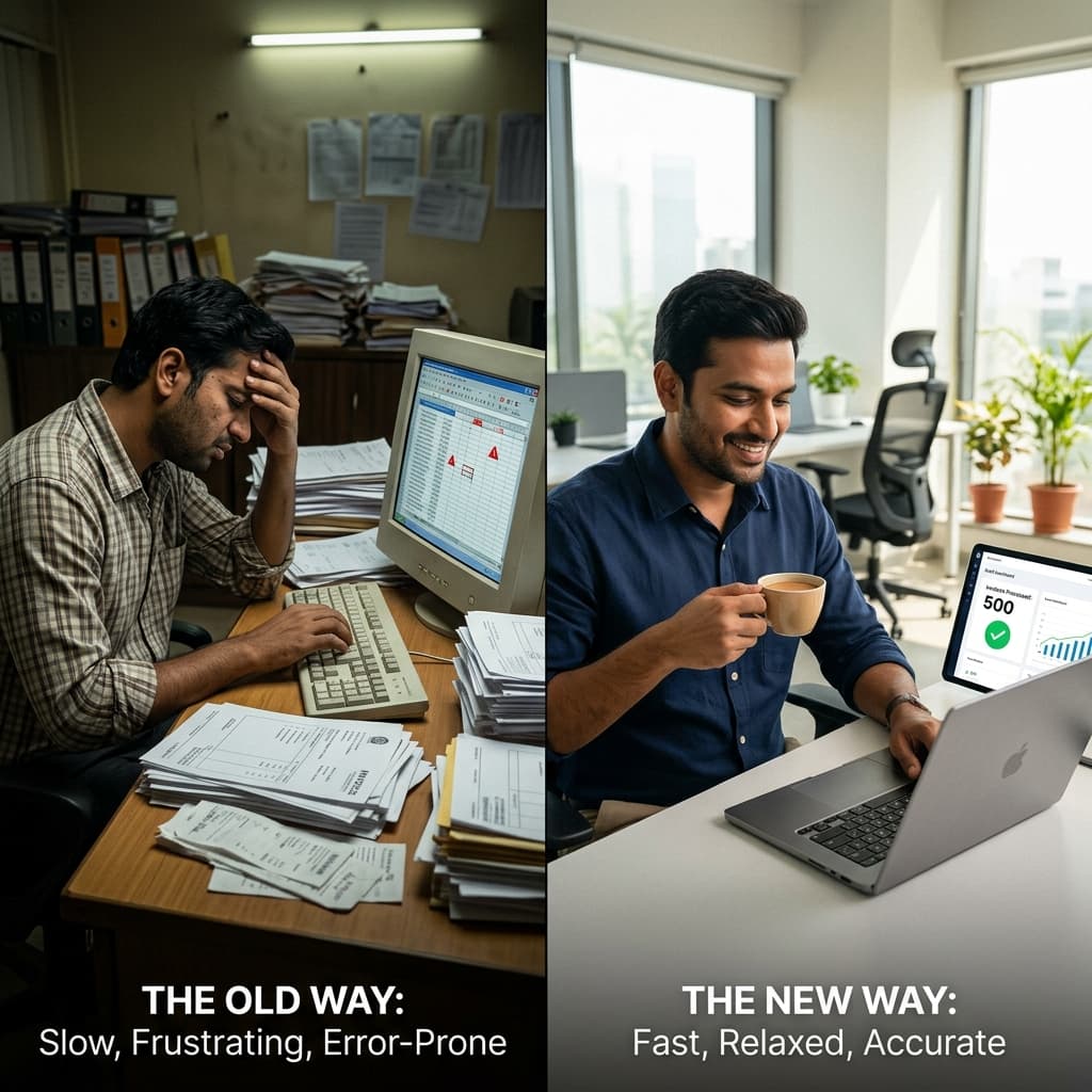 Accountant before and after using IntellFlow